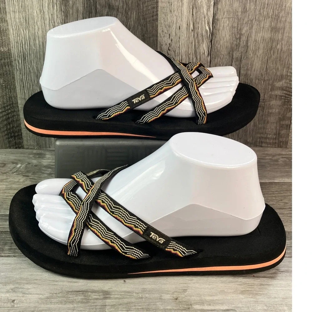 Teva Olowahu Black Multi Strap Flip Flop Sandals Womens 9 Boho 6840